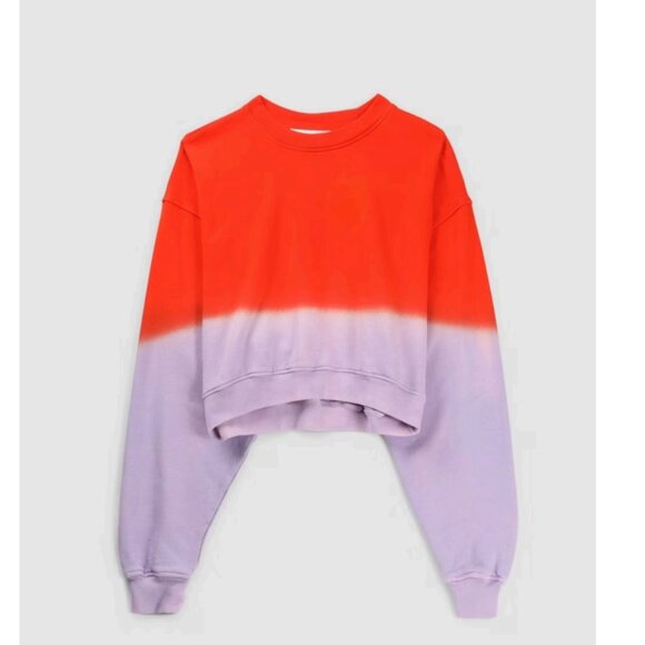 Frame Cropped Dip Dye Sweatshirt In Red Orange Multi Size XS NWT - Picture 1 of 9